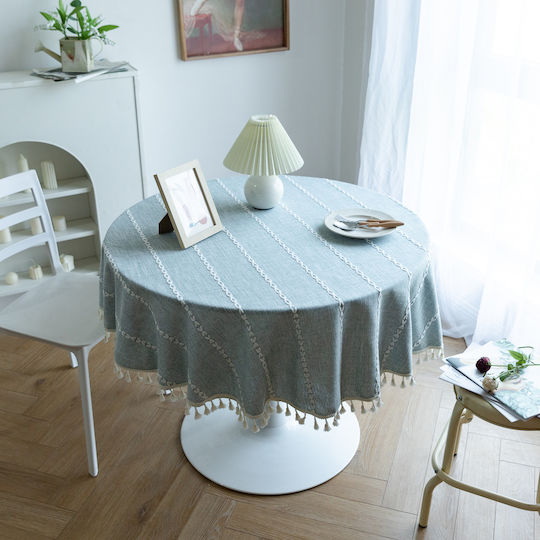 FRIPIA Tablecloth Rotunda Linen With Gray Embroidery Φ160cm