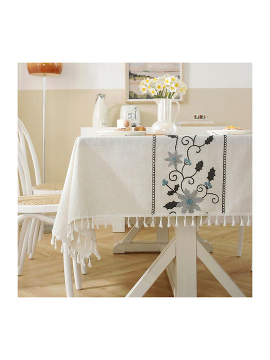 FRIPIA Linen Tablecloth With Gray Embroidery 120x180cm
