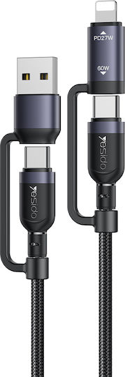 Yesido Braided USB to Type-C / Lightning Cable Μαύρο 1m