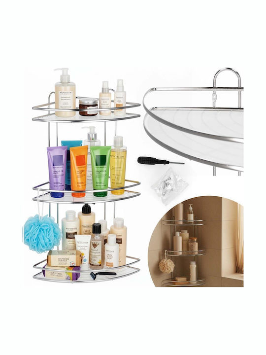 Corner Wall Mounted Bathroom Shelf Metallic 25x25x59cm Silver