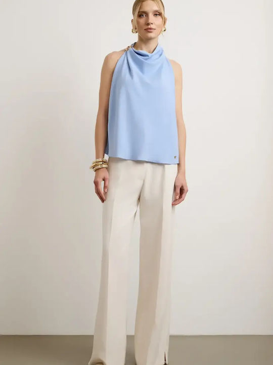 Women's High Rise Fabric Trousers Ecru