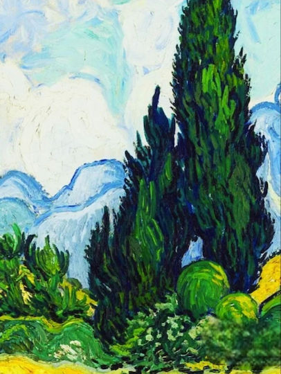 Van Gogh “χωράφι Κυπαρίσσια” Πίνακας Εκτύπωση Καμβά Κορνίζα Ξύλο Άσπρη 40*50 Εκ