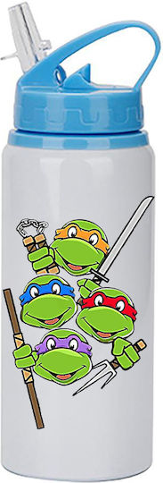 Kinder Trinkflasche Teenage Mutant Ninja Turtles 600ml Weiß Blau Deckel