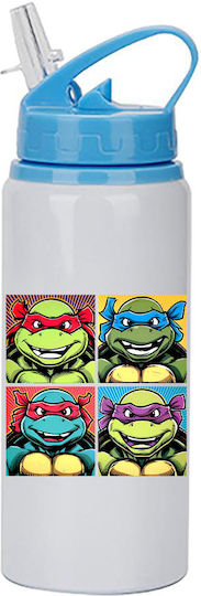 Kinder Trinkflasche Teenage Mutant Ninja Turtles 600ml Weiß Blau Deckel