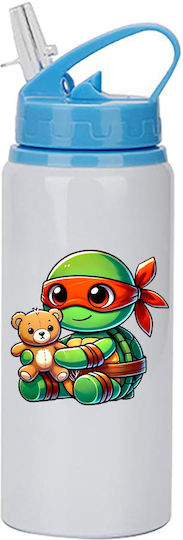 Kinder Trinkflasche Teenage Mutant Ninja Turtles 600ml Weiß Blau Deckel