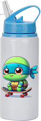 Teenage Mutant Ninja Turtles Water Bottle 600ml White Blue Cap Teenage Mutant Ninja Turtles Water Bottle 600ml White Blue Cap