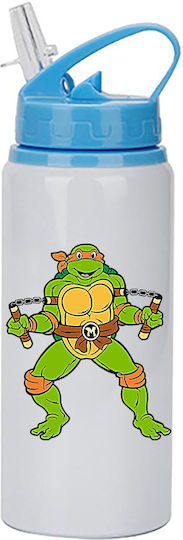 Kinder Trinkflasche Teenage Mutant Ninja Turtles 600ml Weiß Blau Deckel