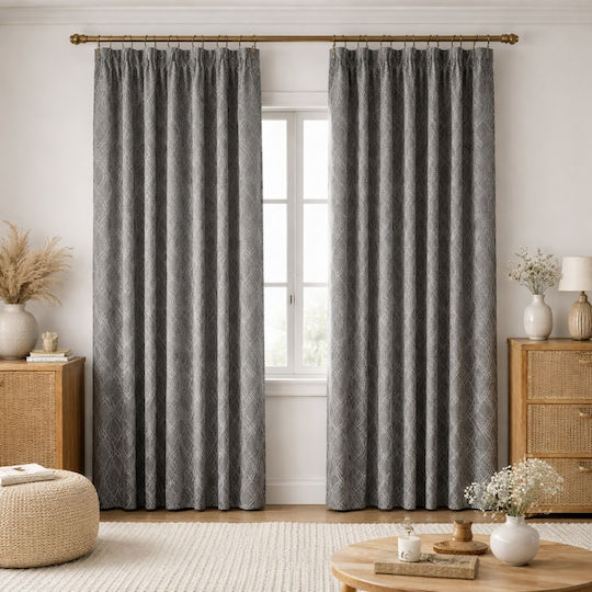My Home Luxury Curtain with Pencil Pleat Lucktora Dark Grey 280x270cm