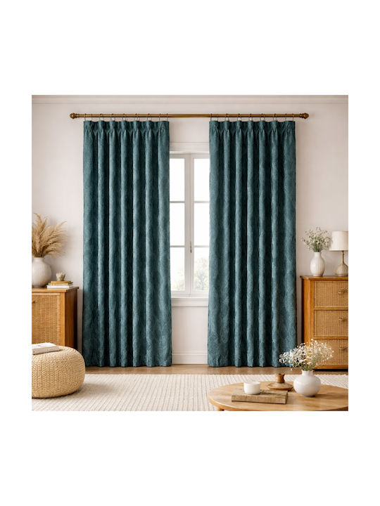 My Home Luxury Curtain with Pencil Pleat Petrol Blue 280x270cm