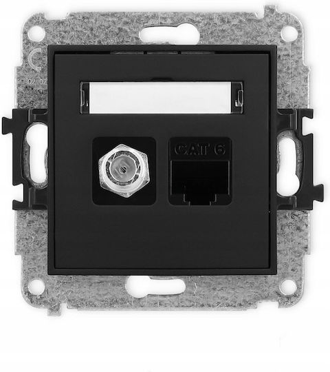 Icon F-Typ Antennensteckdose Mechanismus Sat + 1xrj45 Komp. Steckdosen Cat 6 8-polig Schwarz Matt 12igfk-3