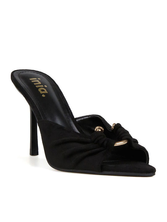Silia D Suede Mules With High Heel In Black Colour