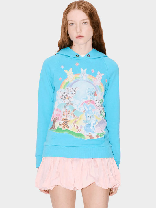 Long Women's Sweatshirt Hooded Turquoise