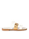 Leder Flache Damen Sandalen Weiß