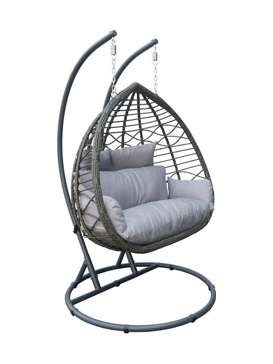 Garten- und Veranda-Schaukeln mit Gestell 2 Sitze Rattan M132xP132xH200cm Grau Garten- und Veranda-Schaukeln mit Gestell 2 Sitze Rattan M132xP132xH200cm Grau