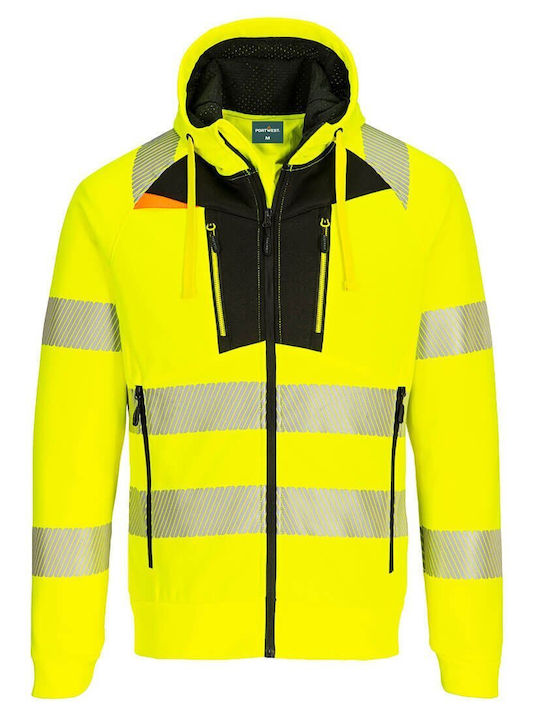 Portwest Pro Work Jacket Reflective with Fleece Lining and Hood Yellow
