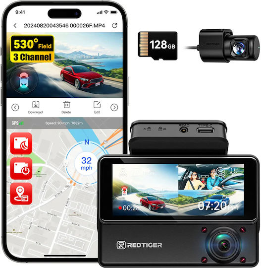 Redtiger VP20 Set Cameră DVR Auto 1440P cu Ecran 3.18" Wi-Fi, GPS și Cameră Marșarier