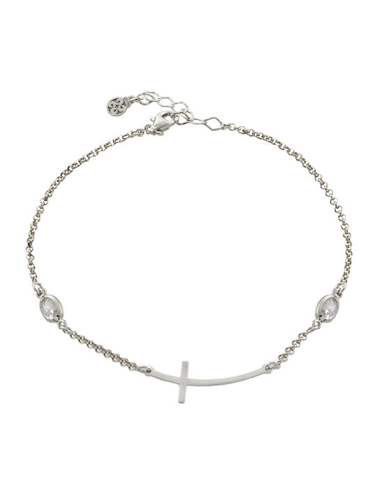 Oxette Women's Chain Bracelet with Cross Design in Silver with Zircon