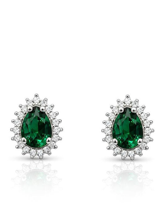 Paraxenies Silver Stud Earrings with Green Stones