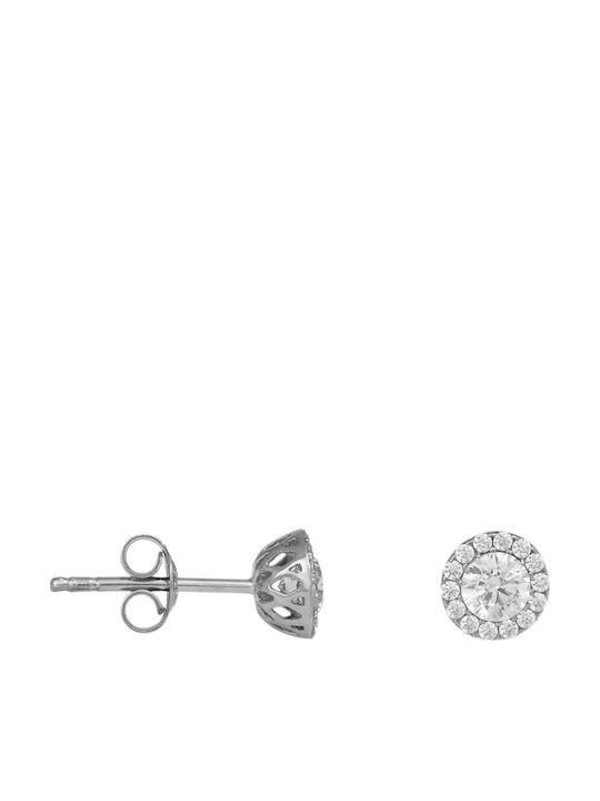 Single Stud Earrings Made of 9K White Gold with Stones