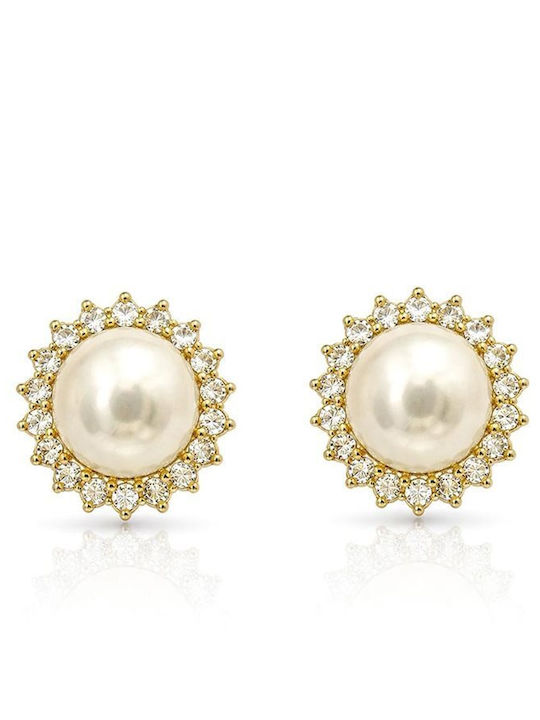 Paraxenies Stud Earrings Silver Gold Plated with Stones & Pearls