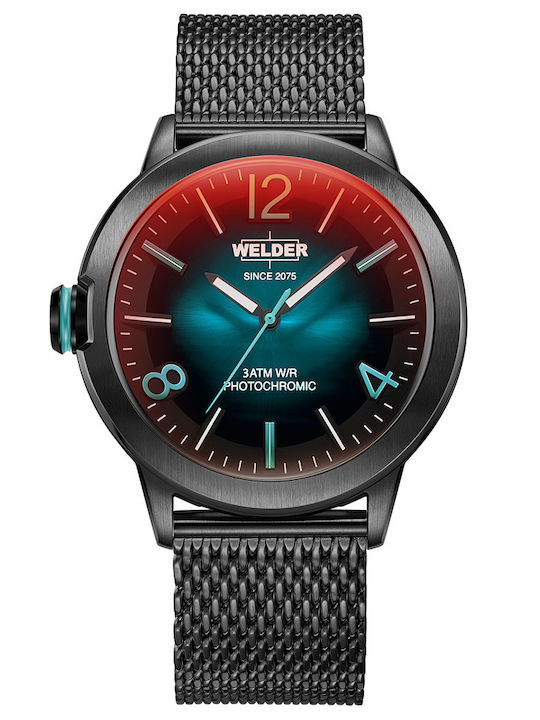Welder Ceas Bărbați 44mm Baterie Cu Brățară Din Metal Neagră