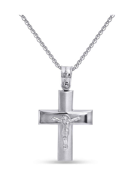Ortaxidis White Gold Cross 14K with Crucified with Chain