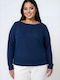 Women's Long Sleeve Blouse with Smile Neckline Blue