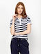 Damen Polo Bluse Kurzärmelig Marineblau