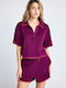 Women's Polo Short Sleeve Blouse Purple