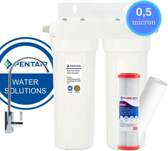 Pentair 2g Slimline Wasserfiltrationssystem Doppelter Unter der Spüle mit Wasserhahn & Ersatzfilter 57-0084/29