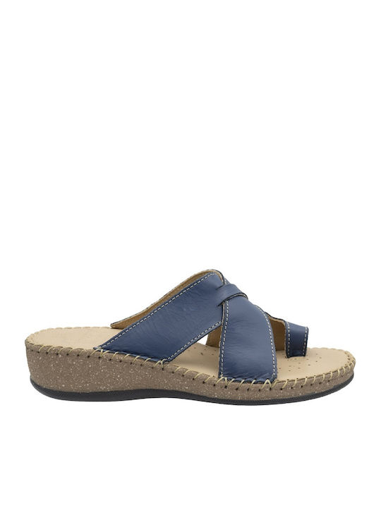 Leder Flache Damen Sandalen Anatomisch Blau