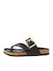 Damentliche Leder Flache Sandalen Schwarz