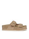 Δερμάτινα Γυναικεία Σανδάλια Flatforms Καφέ