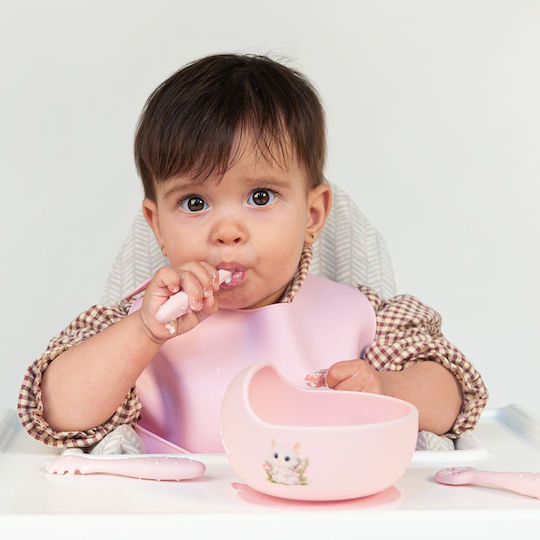 Kiokids Baby Set with Fork Made of Silicone for 6+ Months Pink 3 Pieces