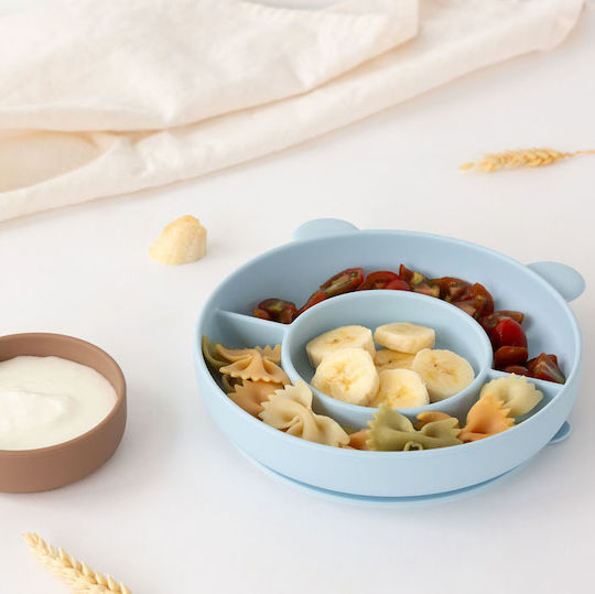 Kiokids Toddler Silicone Food Plate Light Blue 2 Pieces