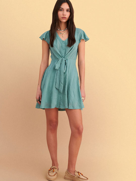 Summer Mini Shirt Dress Green