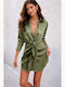 Mini Evening Satin Dress Olive