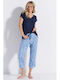 Jeannette Lingerie Καλοκαιρινό Γυναικείο Σετ Πιτζάμας Μπλε