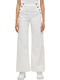 High Rise Women's Jean Pants In Wide Leg Style White