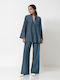 Women's Petrol Blue Set with Flared Trousers with Rubber Band