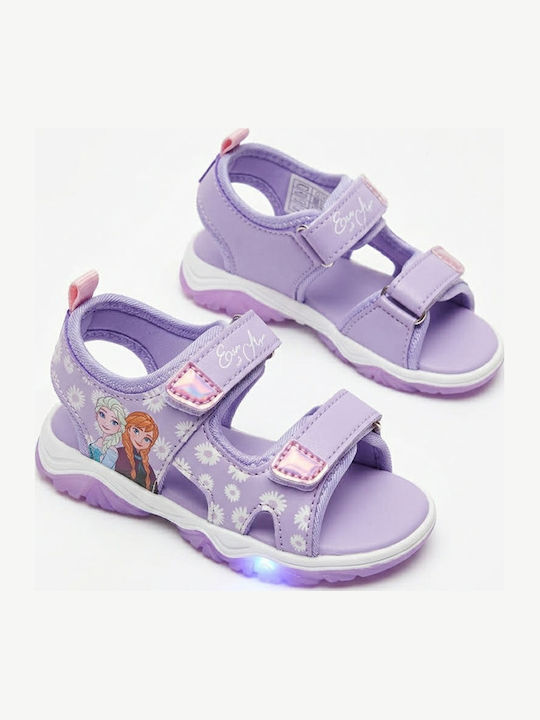 Kids' Sandals Frozen with Hoop & Loop Closure and Lights Purple