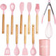Serving Utensil Set Made of Silicone With Stand 12 Pieces Pink
