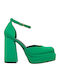 Heels with Strap & Chunky High Heel Green