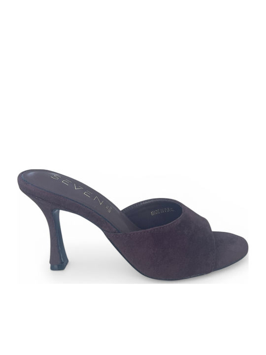 Suede Mules with High Heel in Brown Colour