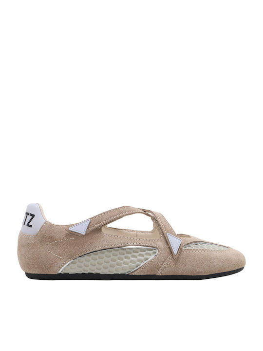 Wildleder Damen Ballerinas in Beigen Farbe