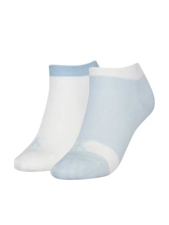 Calvin Klein Șosete Sneaker Lucioase Pentru Femei Pachet Dublu Albastru Deschis-Alb