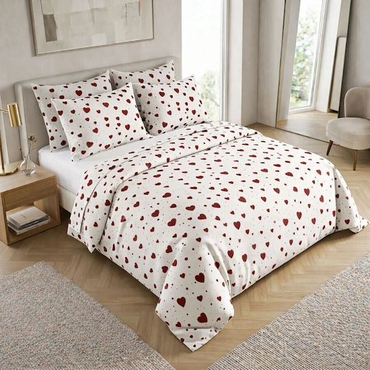 Pucioasa Σετ Παπλωματοθήκη Βαμβακερή 240x270cm Υπέρδιπλη με 2 Μαξιλαροθήκες & 1 Σεντόνι Burgundy Hearts