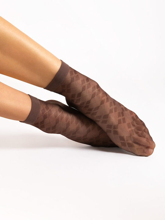 Women's Socks 20 Den Brown with Print