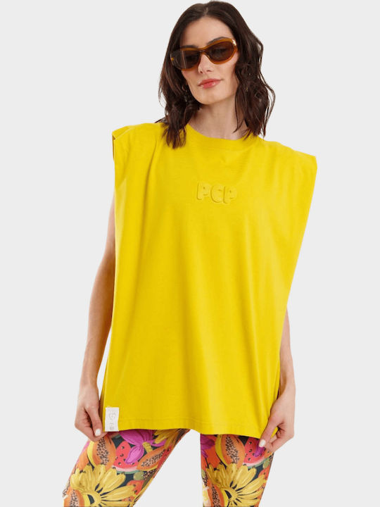 Bubble Women's Summer Cotton Sleeveless Yellow Blouse