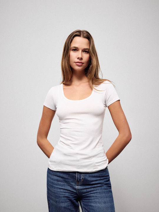 Pink Label Kurzärmeliges Weißes Damen T-Shirt